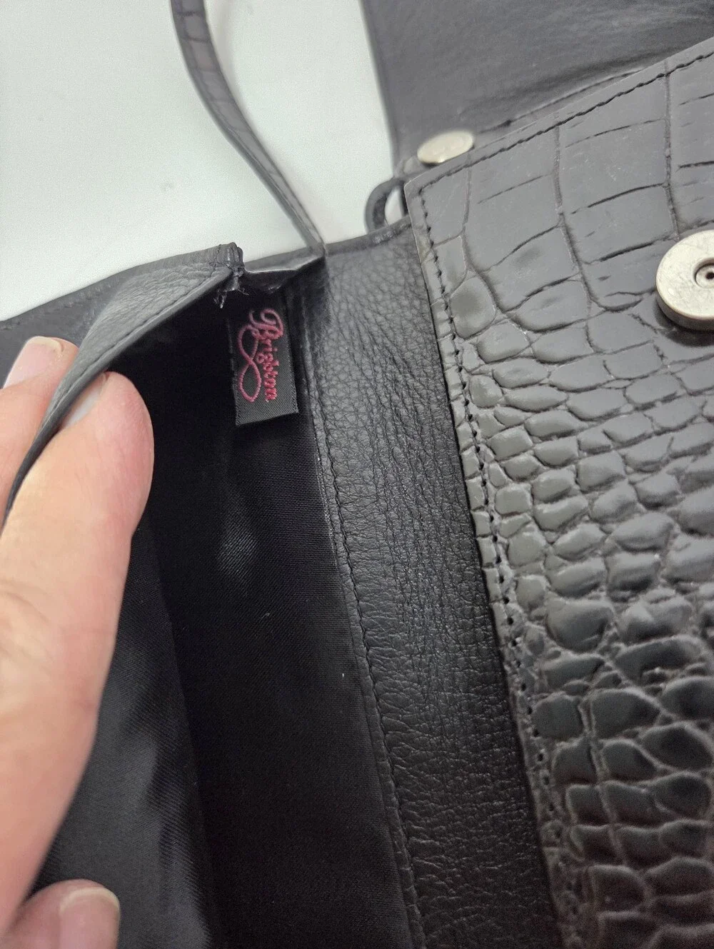 brighton metropolitan vertical clutch black croc embossed nwot classic travel